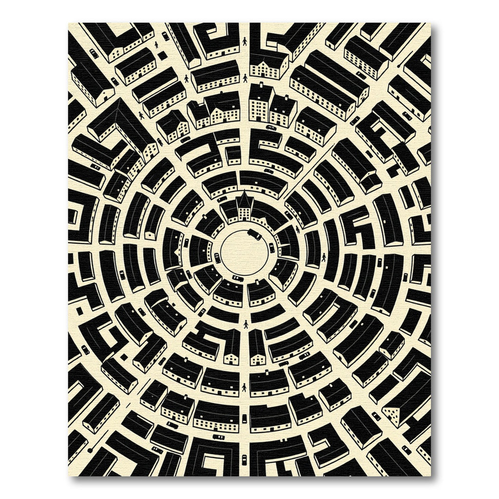 Circular Black and Cream Urban Maze Rug