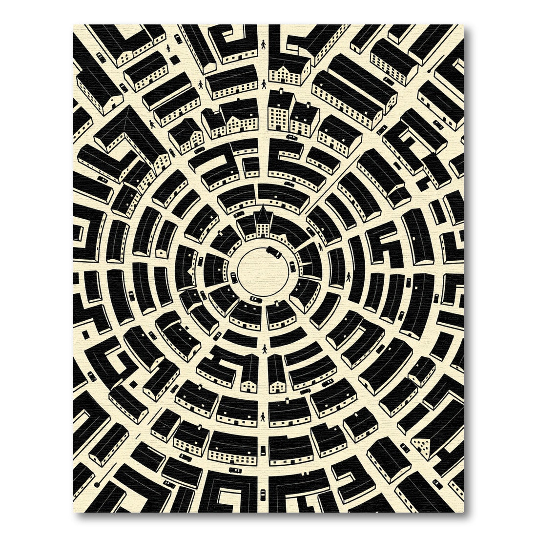 Circular Black and Cream Urban Maze Rug