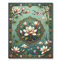 Elegant Teal Magnolia Bamboo Floral Medallion Rug