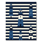 Blue Nautical Lighthouse Navy Striped Rug