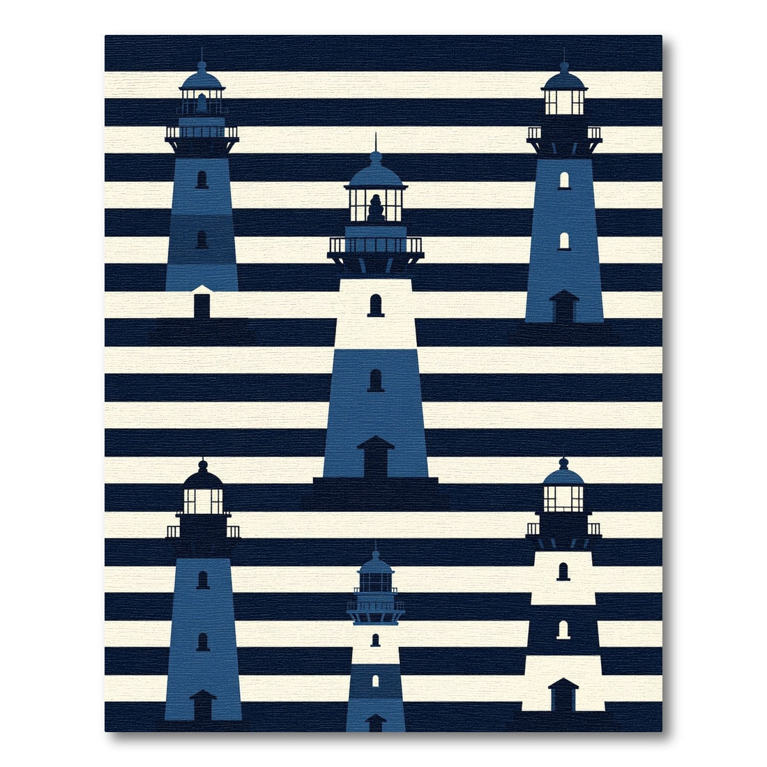 Blue Nautical Lighthouse Navy Striped Rug