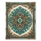 Elegant Teal and Gold Baroque Medallion Rug