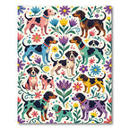 Whimsical Colorful Hound and Floral Meadow Rug