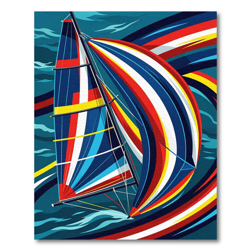 Vibrant Nautical Abstract Sailboat Wave Rug