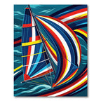 Vibrant Nautical Abstract Sailboat Wave Rug