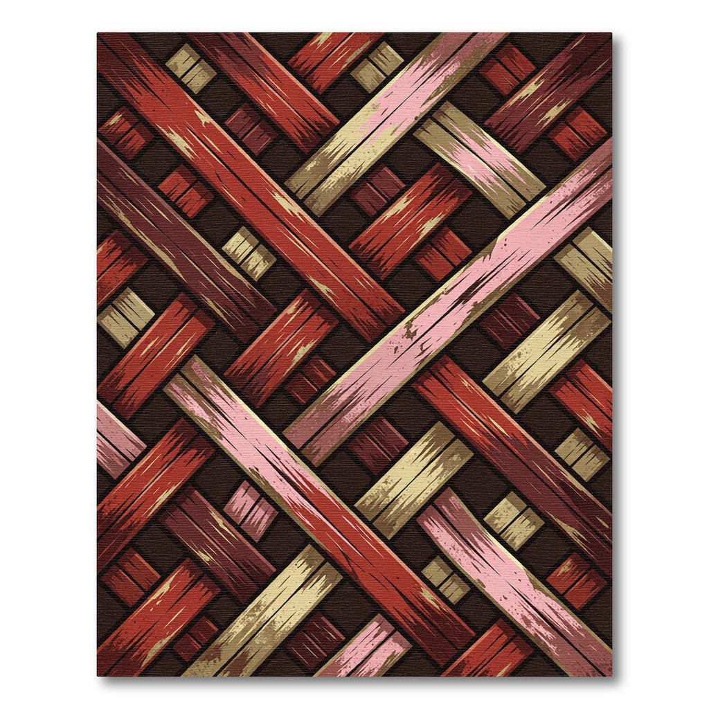 Woven Crimson and Golden Diagonal Lattice Rug