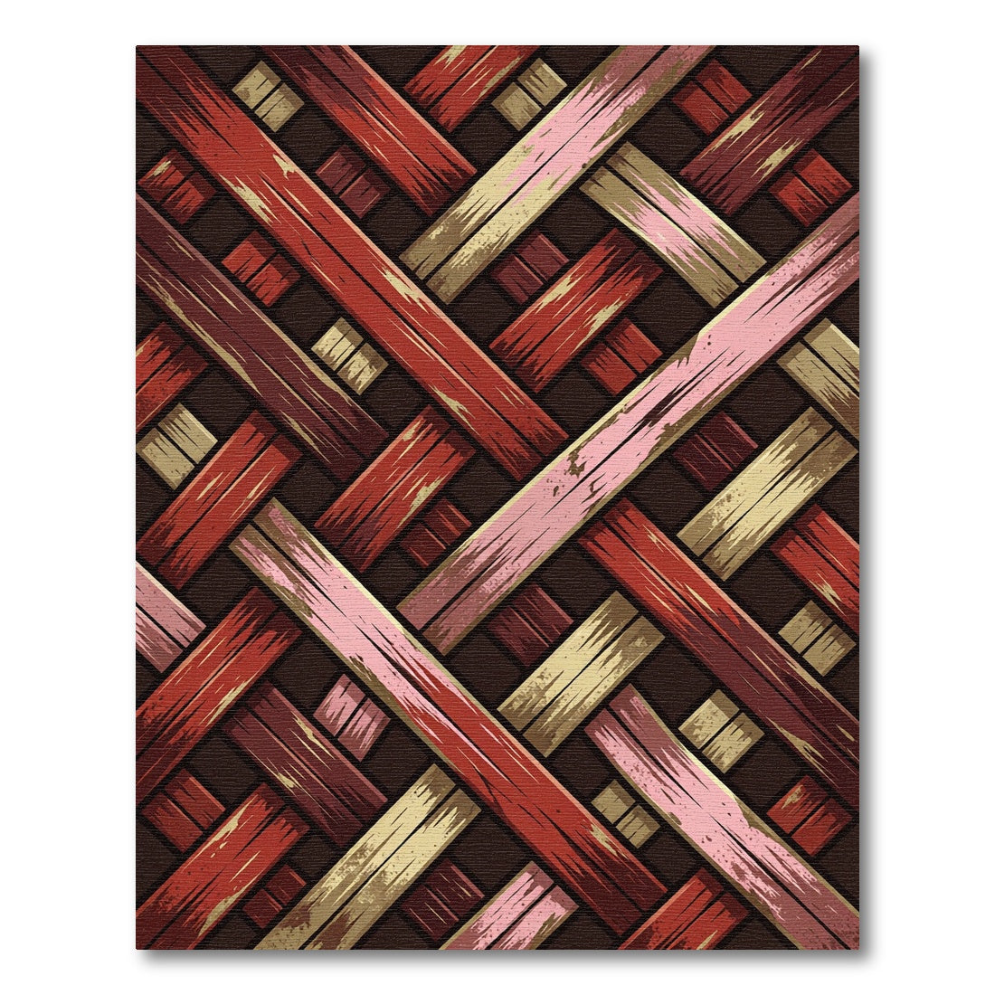 Woven Crimson and Golden Diagonal Lattice Rug