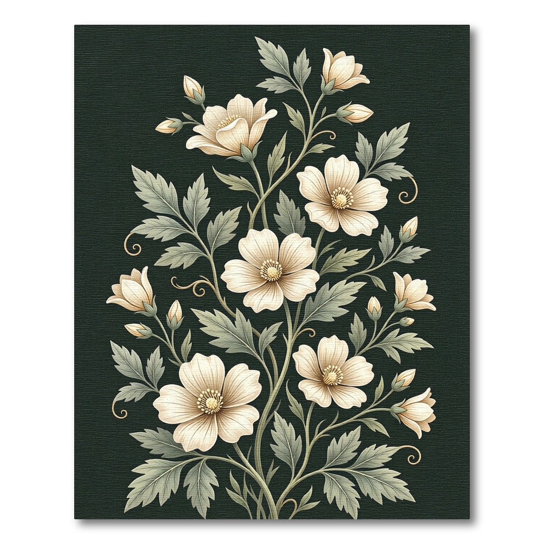 Elegant Pale Floral Arrangement on Dark Green Rug
