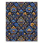 Elegent Blue and Gold Floral Damask Rug