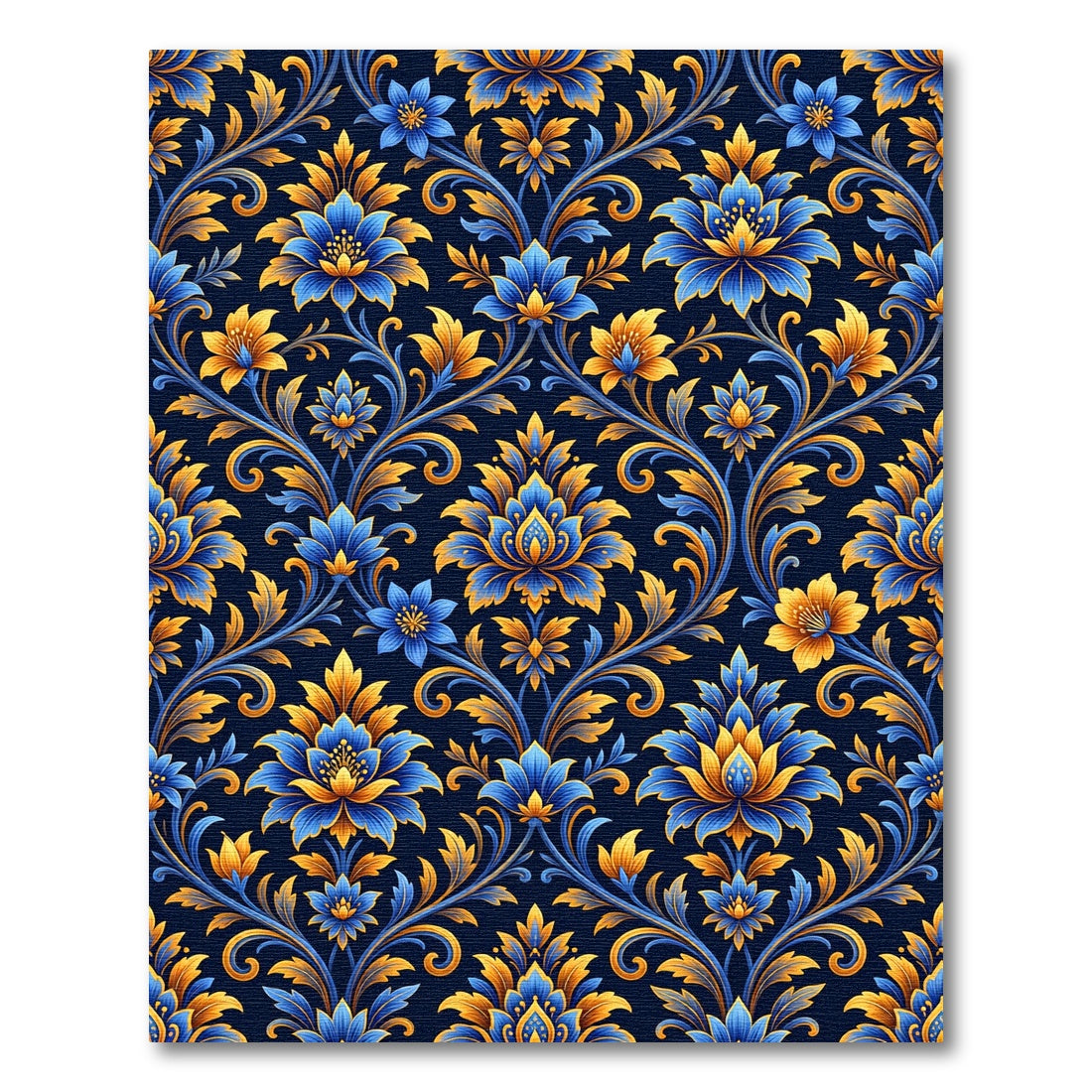Elegent Blue and Gold Floral Damask Rug