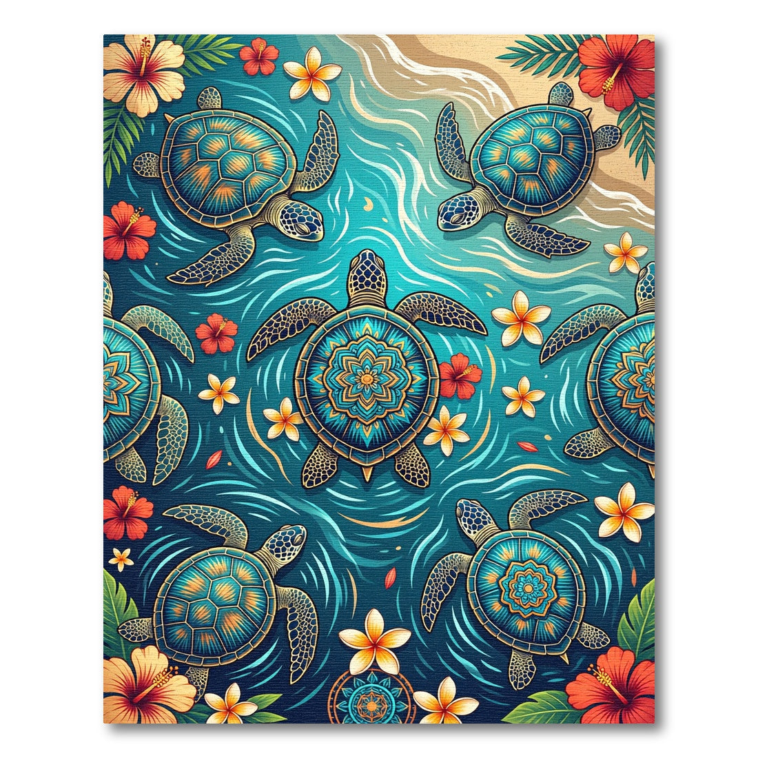 Tropical Sea Turtle Mandala Teal Ocean Rug