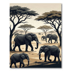 Serene Savanna Elephant Herd Landscape Rug