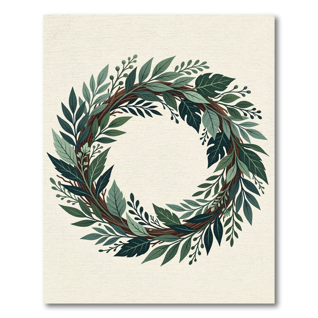 Lush Green Botanical Foliage Wreath Rug
