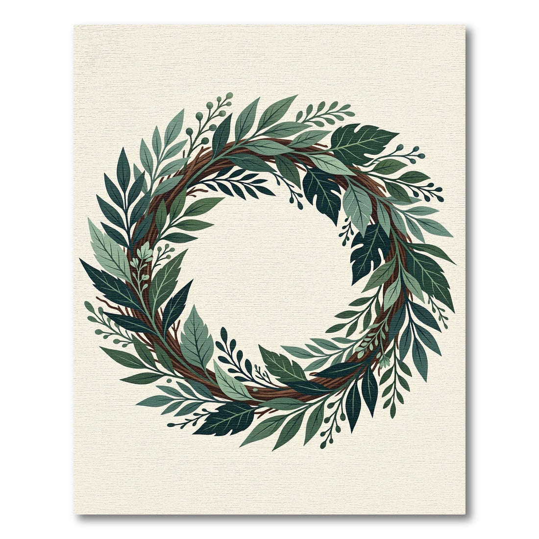 Lush Green Botanical Foliage Wreath Rug