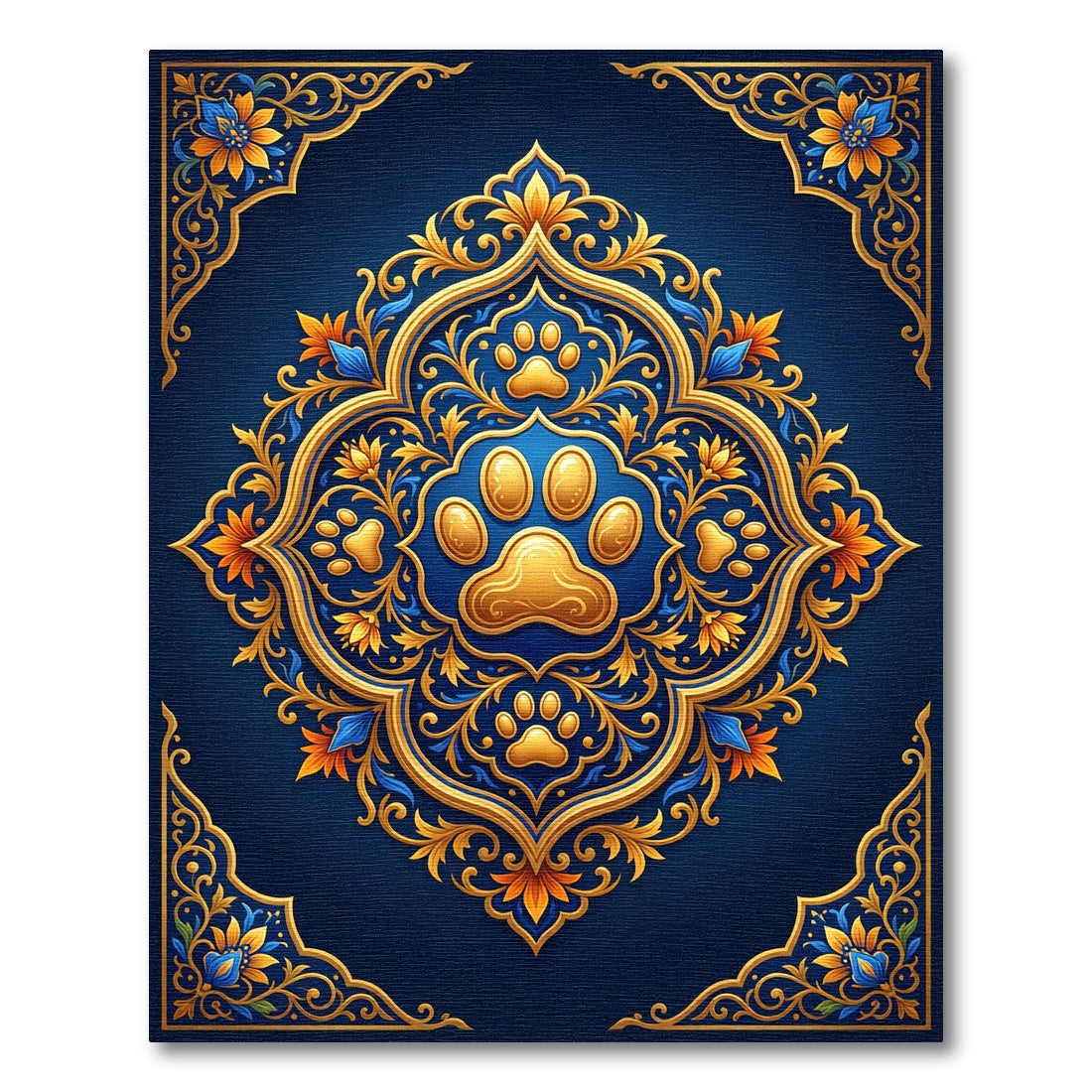 Royal Blue Golden Paw Medallion Rug