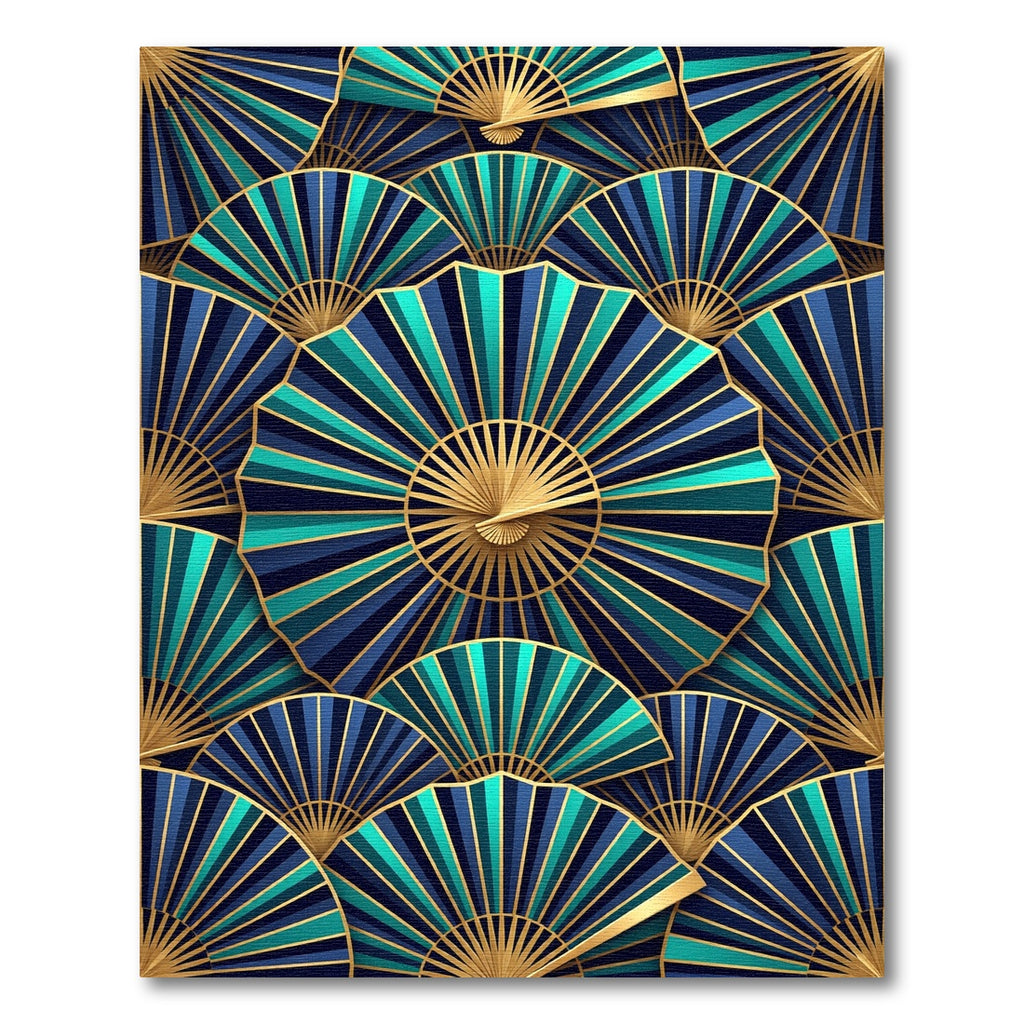 Art Deco Gold and Teal Fan Rug