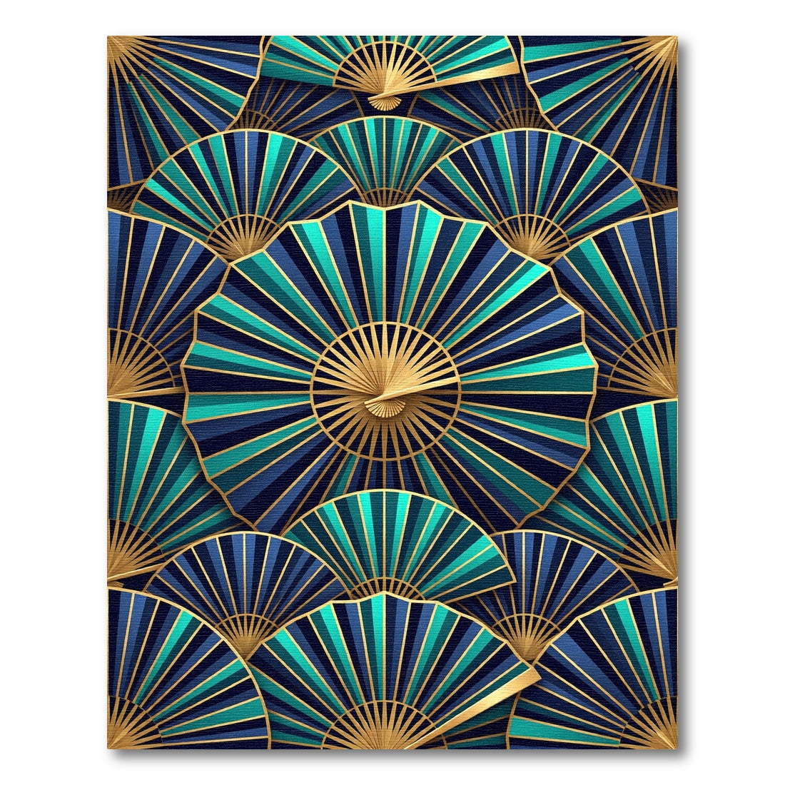 Art Deco Gold and Teal Fan Rug