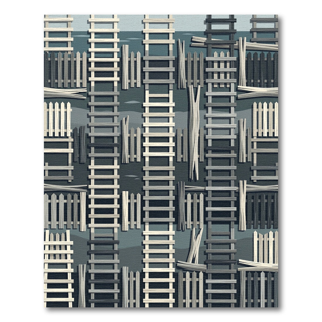 Monochromatic Vertical Ladder Fence Grid Rug