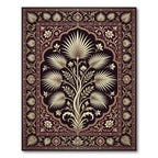 Rich Burgundy Ornate Palm Tree Garden Rug