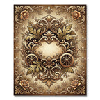 Ornate Golden Fleur-de-lis Rose Scrollwork Rug