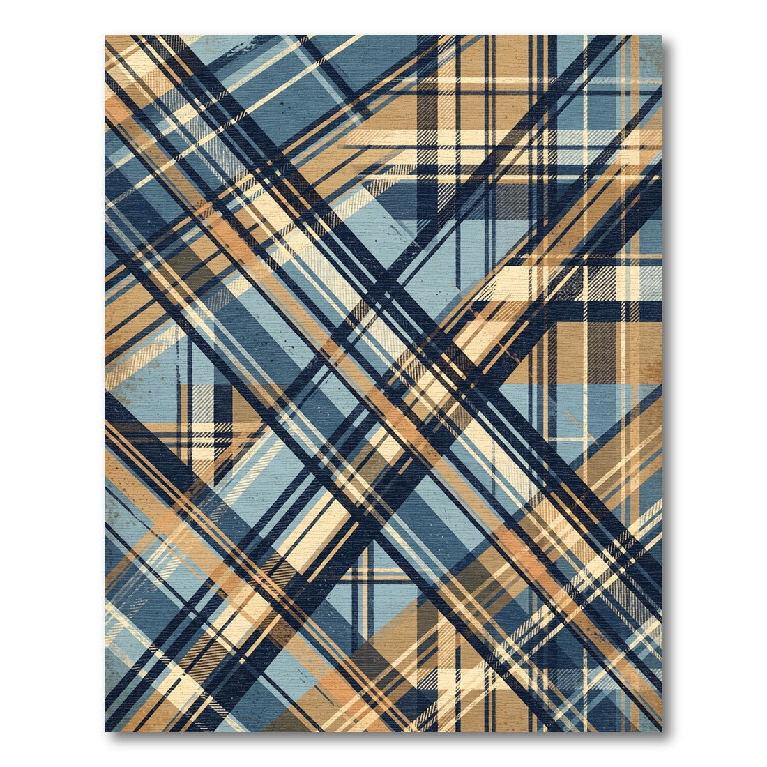 Vintage Blue Tan Plaid Texture Rug