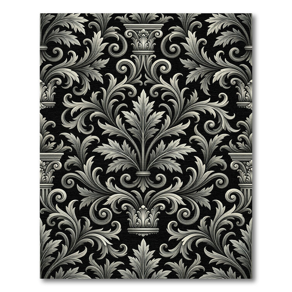 White Acanthus Scrollwork Classic Medallion Rug