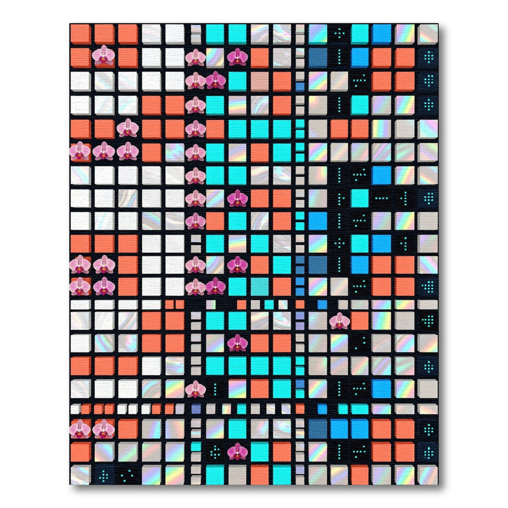 Vibrant Orchid Pixel Art Geometric Grid Rug