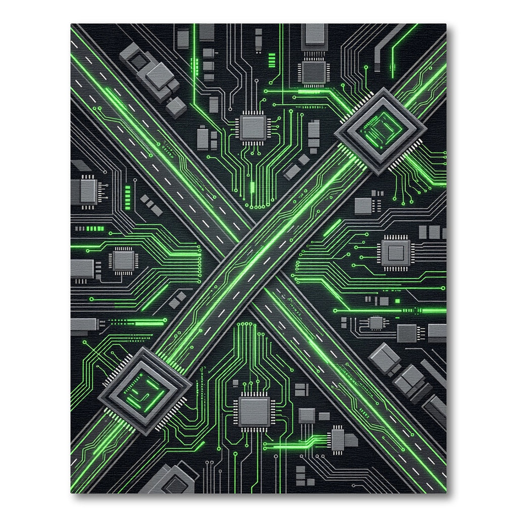 Neon Circuit Board Cyber Grid Rug