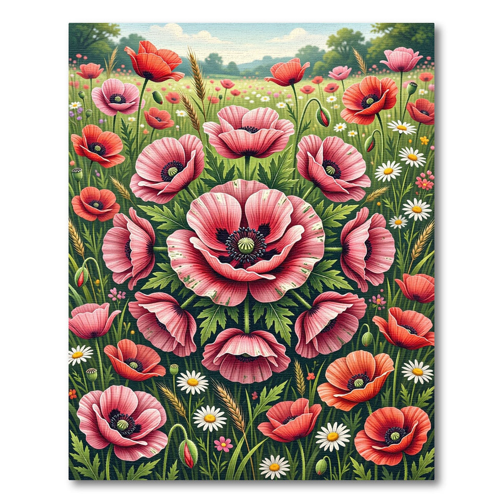 Vibrant Poppy Floral Garden Medallion Rug