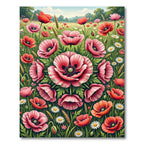 Vibrant Poppy Floral Garden Medallion Rug