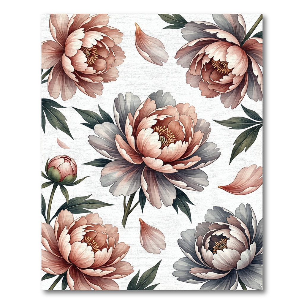 Soft Pink Gray Peony Garden Floral Rug