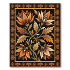Ornate Golden Floral Scroll Wall Art Rug