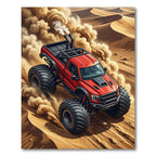 Dynamic Red Monster Truck Desert Rally Rug