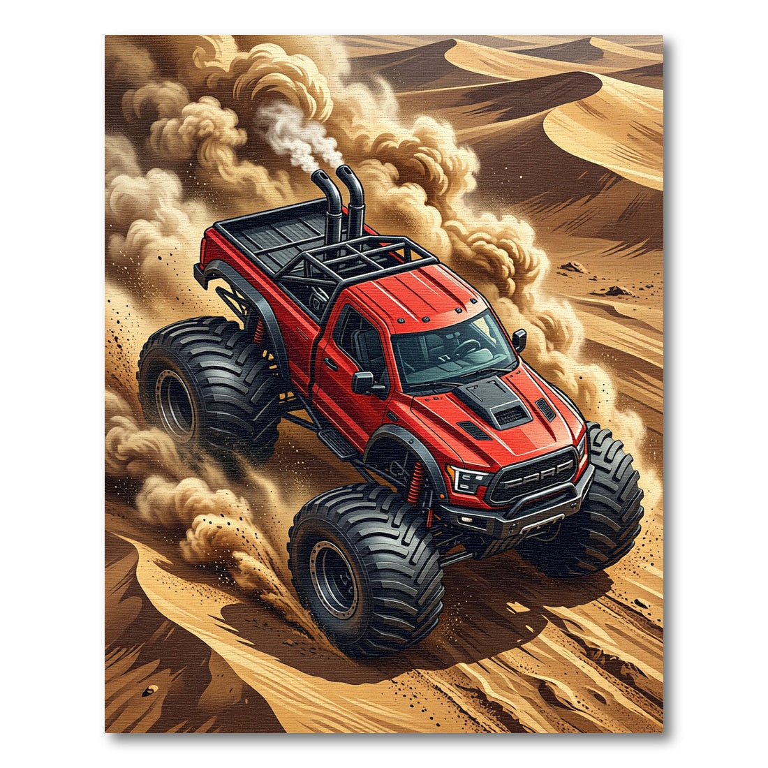Dynamic Red Monster Truck Desert Rally Rug