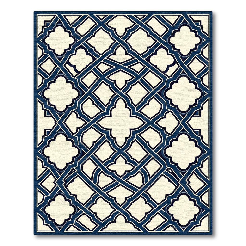 Navy Blue Interlaced Quatrefoil Geometric Tile Rug