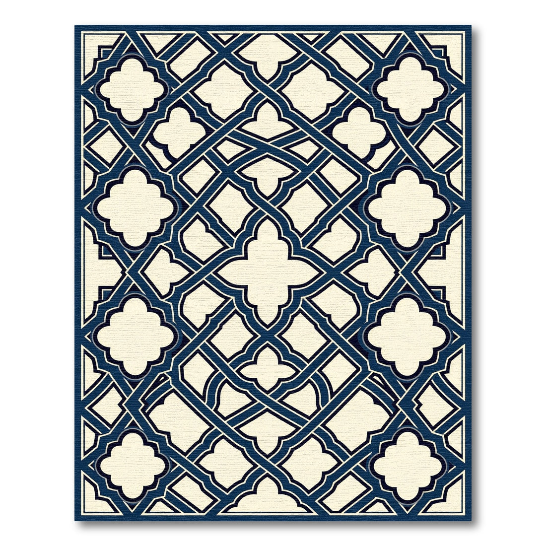 Navy Blue Interlaced Quatrefoil Geometric Tile Rug