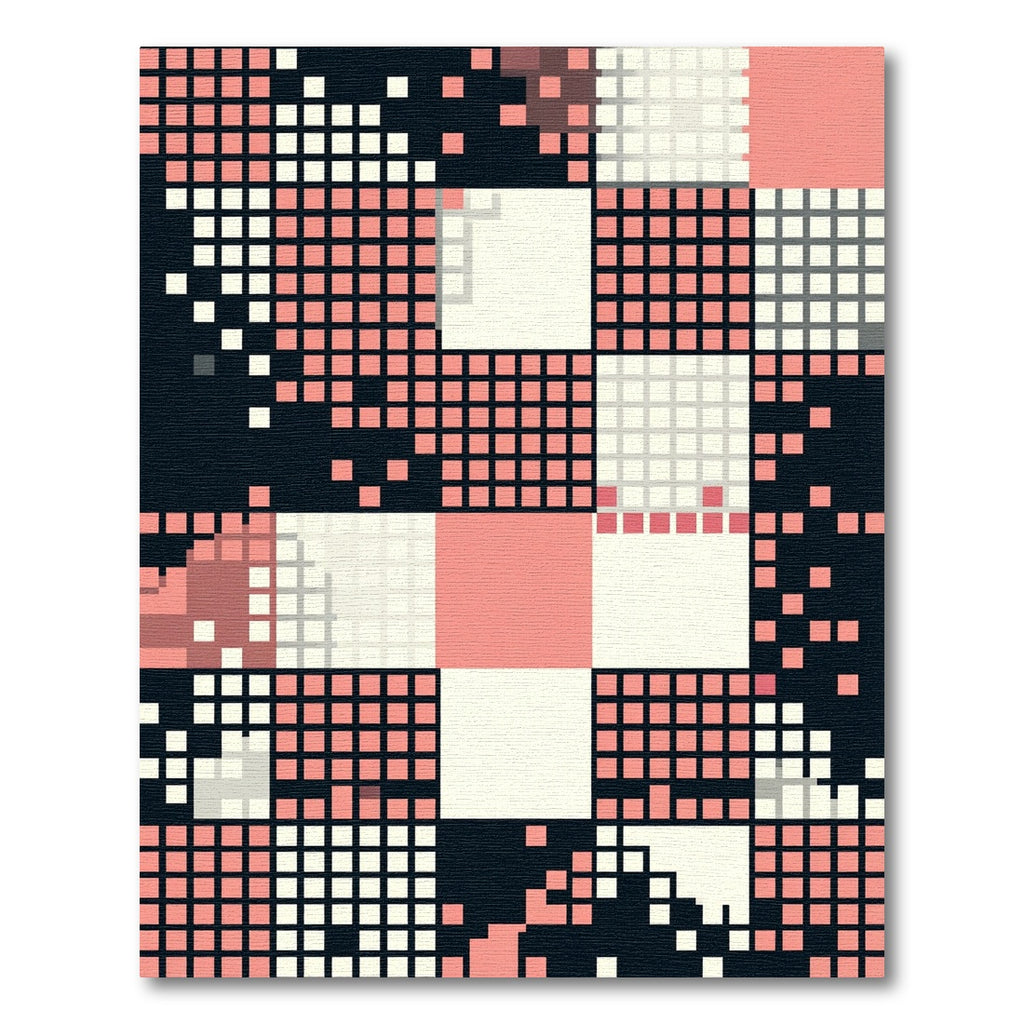 Modern Blush Pink Pixel Checkered Grid Rug