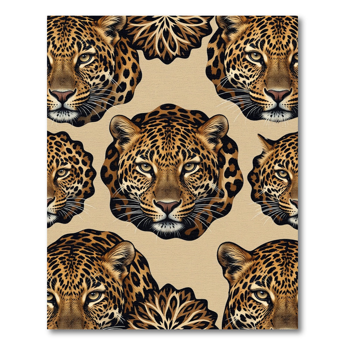 Majestic Leopard Heads Abstract Composition Rug