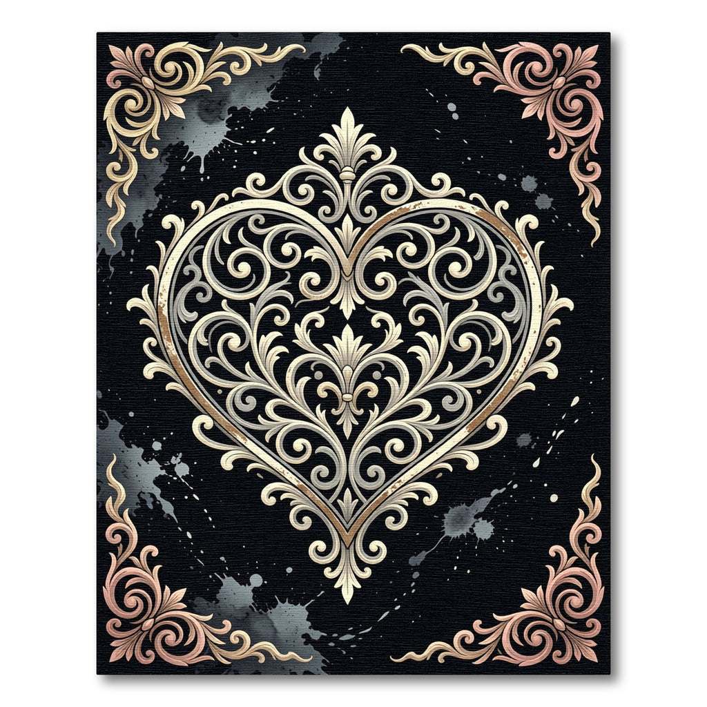 Ornate Antique Cream Heart Filigree Rug