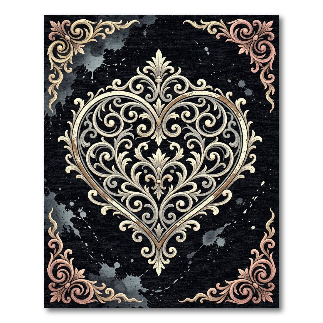 Ornate Antique Cream Heart Filigree Rug