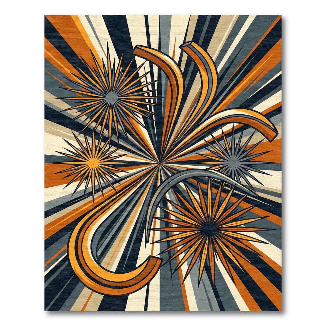Vibrant Retro Starburst Mid-Century Abstract Rug