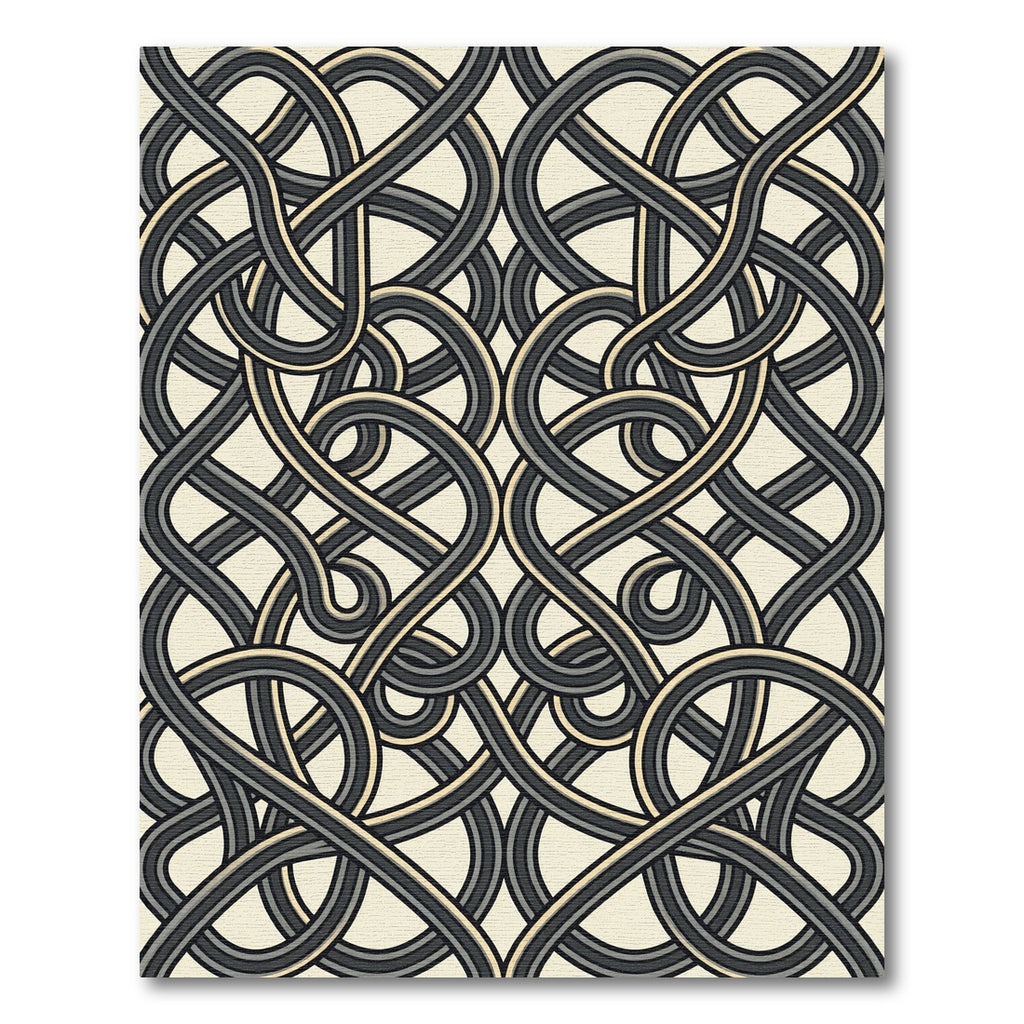Monochrome Interlocking Abstract Linear Curve Rug
