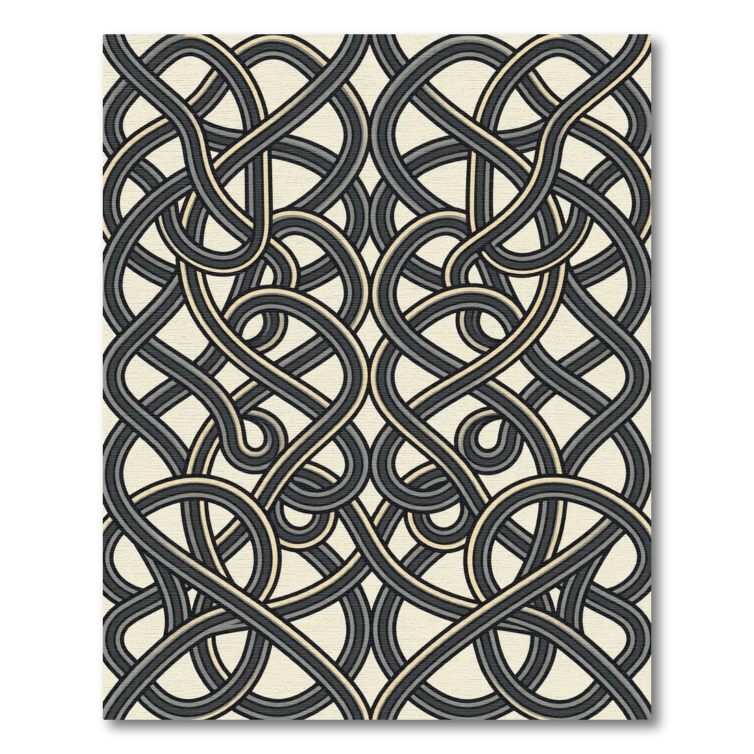 Monochrome Interlocking Abstract Linear Curve Rug