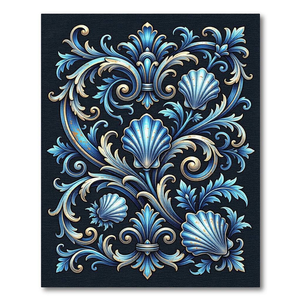 Ornate Blue Shell And Acanthus Scroll Rug