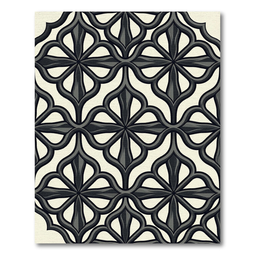 Modern Charcoal Gothic Quatrefoil Scroll Rug