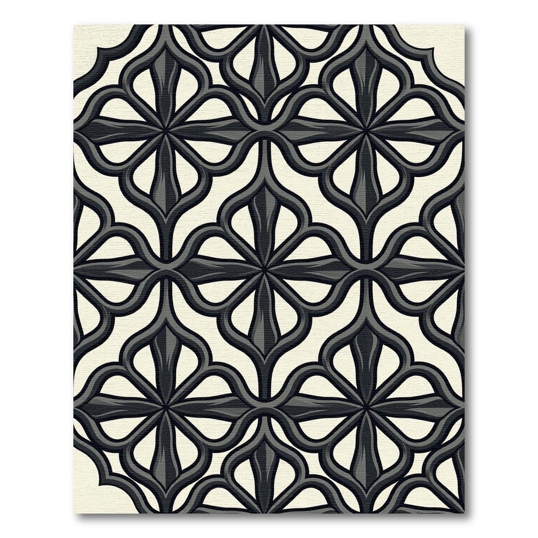 Modern Charcoal Gothic Quatrefoil Scroll Rug