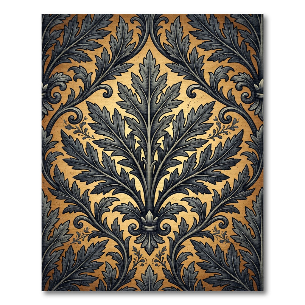 Gilded Charcoal Damask Acanthus Scroll Rug