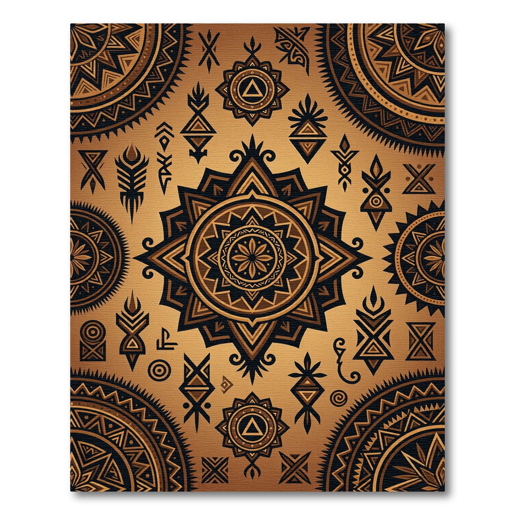 Golden Bronze Tribal Geometric Mandala Rug
