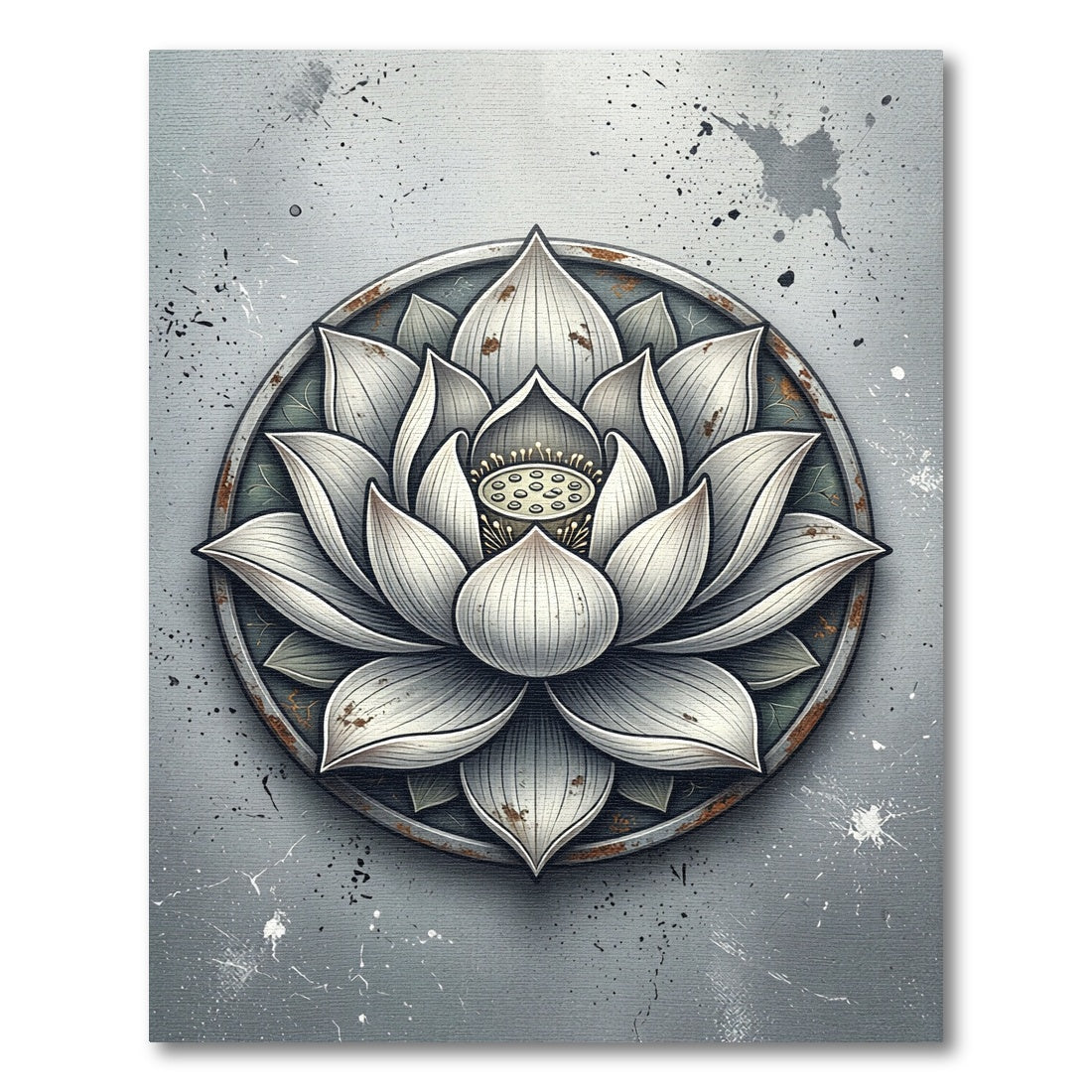 Metallic Gray Zen Lotus Medallion Rug