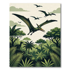 Lush Green Prehistoric Pterodactyl Jungle Landscape Rug